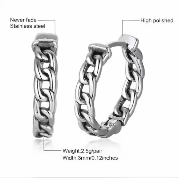 Mens Single Accent Earring Huggie Hoop Earring - Picture 4 of 5